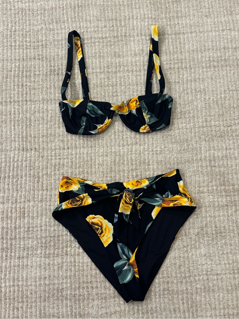 Onia Black Gold Rose Floral Underwire Bikini Set Luxury Swimwear 🌼 🌹
